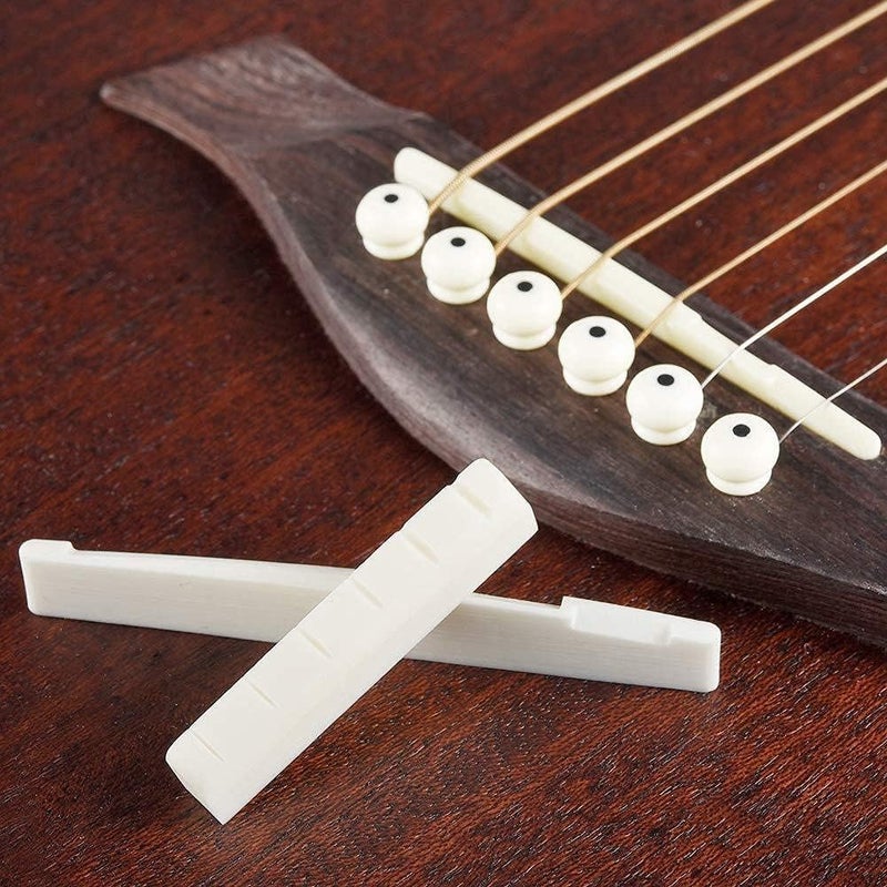 LinnWell 2 Sets 4pcs Guitar Accessories 6 String Acoustic Guitar Bone Bridge Saddle and Nut Made of Real Cow Bone for Acoustic Folk Guitar Guitar Accessories - Image 5